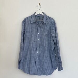 Ralph Lauren Mens Classic Fit Gingham Button Down Shirt Blue Size 17.5 34/35